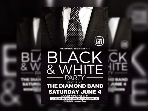 Classy Black and White Flyer Template Featuring Suit and Tie 1