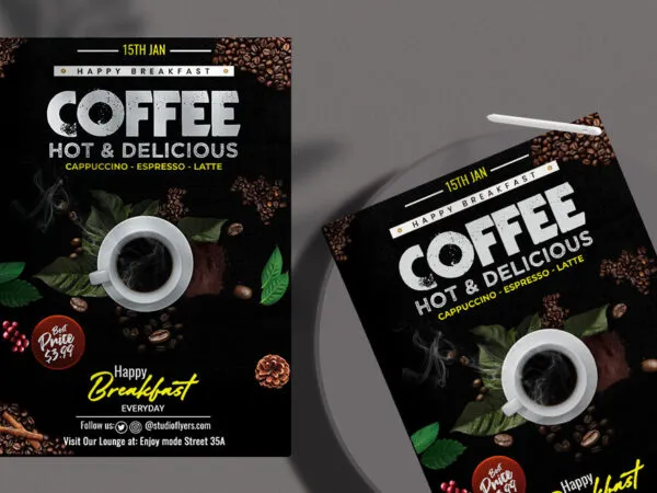 Classy Coffee Delicious Flyer Template with a Dark Theme 1