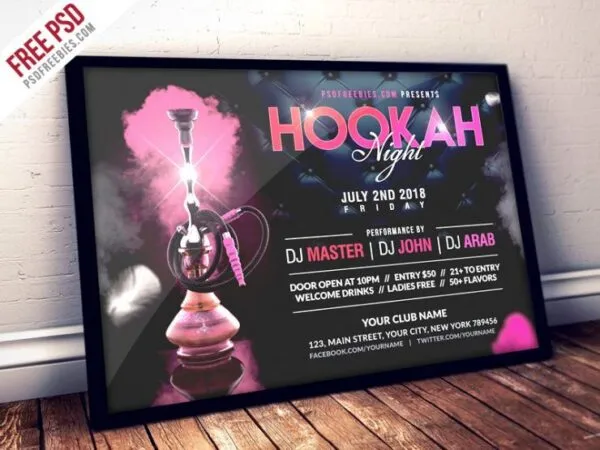 Classy Horizontal Hookah Night Flyer Template 1