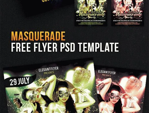 Classy Masquerade Party Flyer Template Plus Facebook Cover 1
