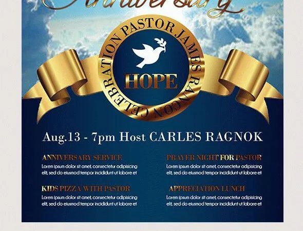 Classy Pastor Appreciation Flyer Template Facebook Cover with Clouds and Wings 1
