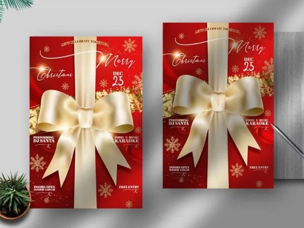 Classy Red Christmas Flyer Template With a Golden Bow 1