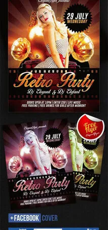 Classy Retro Club Party Flyer Template with a Facebook Cover 1