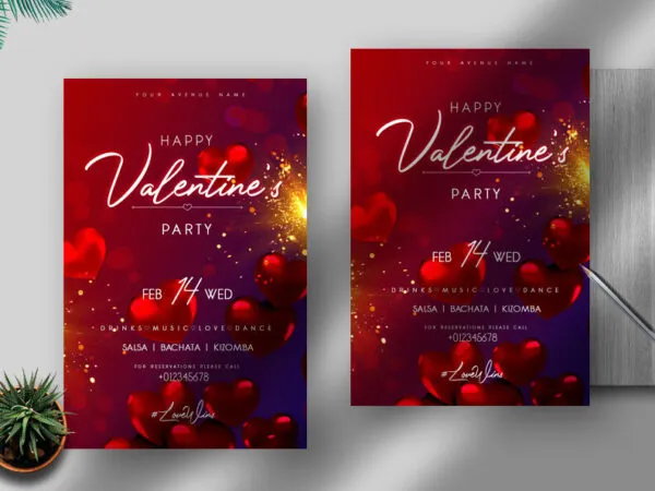 Classy Sparkly Red Valentines Day Event Flyer Template 1
