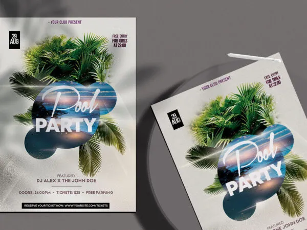 Classy Tropical Pool Party Flyer Template 1