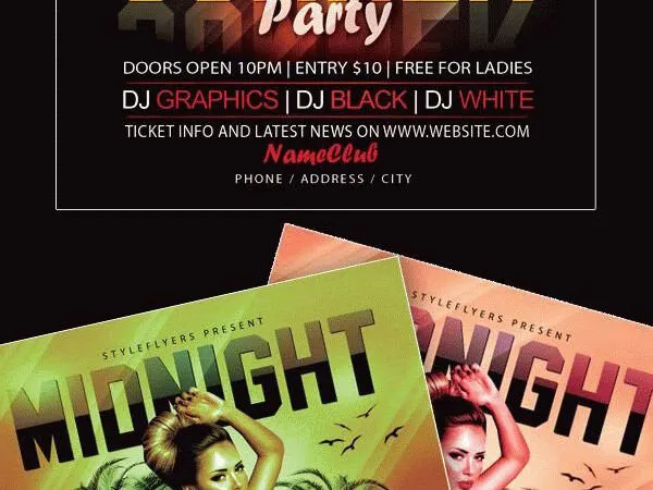 Classy and Tropical Midnight Summer Party Flyer Template 1