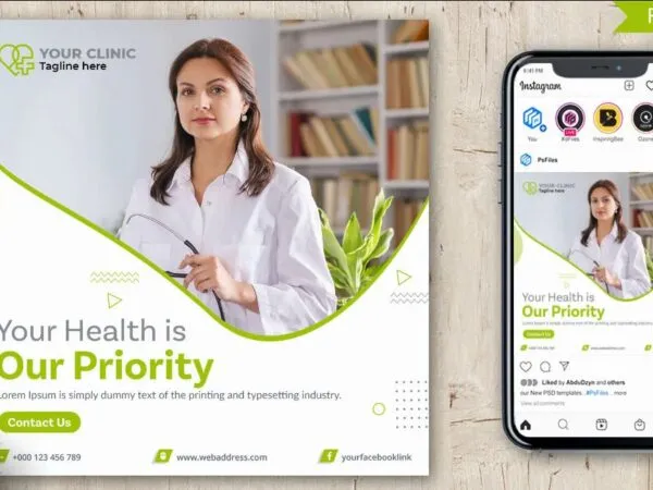 Clean Abstract Health Clinic Flyer Instagram Post Template 1