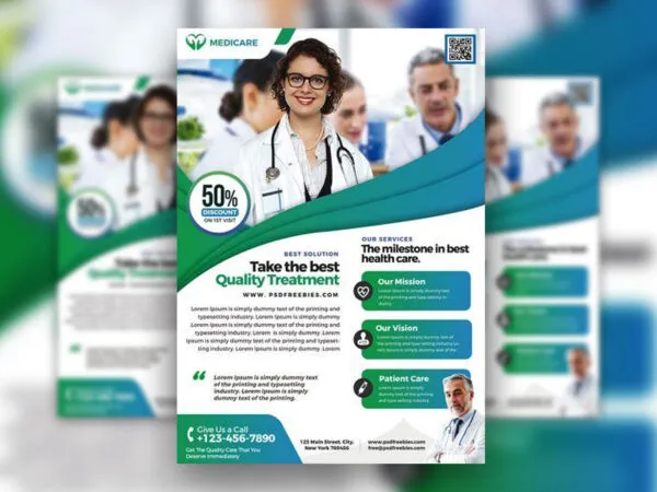 Clean Blue and Green Health Care Services Flyer Template 1
