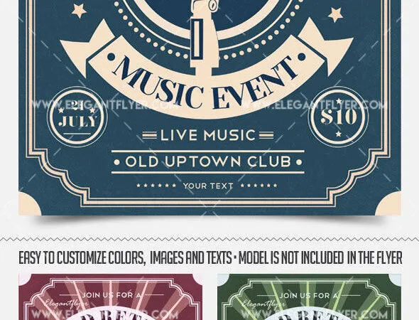 Clean Border Retro Music Event Flyer and Facebook Cover Template 1