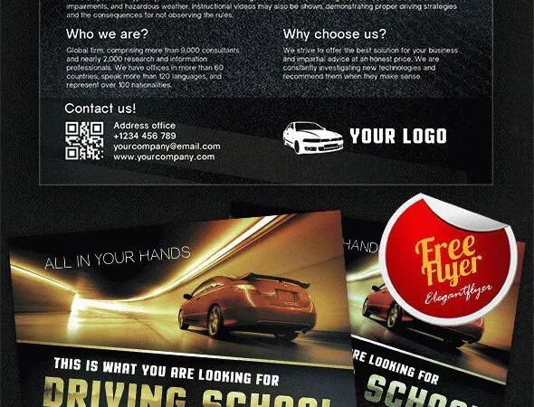 Clean Dark Driving School Flyer and Facebook Cover Template 1