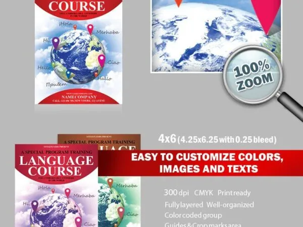 Clean Modern Language Course Flyer Template 1