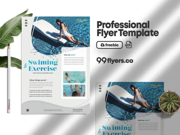 Clean Modern Swimming Lessons Flyer Template 1