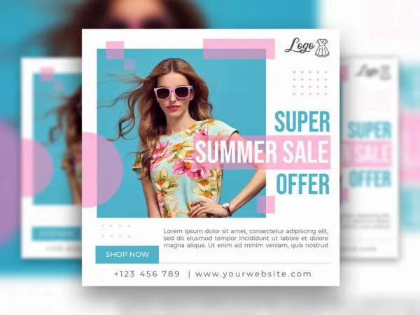 Clean White Sale Summer offer Flyer Instagram Post Template 1