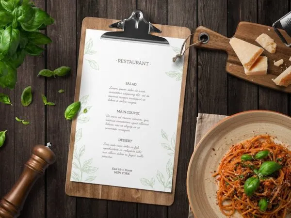 Clipboard Restaurant Menu Mockup in Kitchen 1