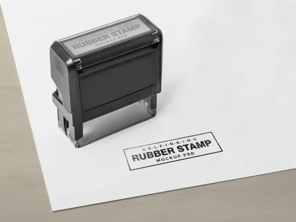 Close Shot of a Self Inking Stamp on Paper Mockup 1