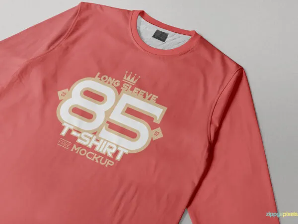 Close Up Round Neck Long Sleeve T Shirt Mockup 1
