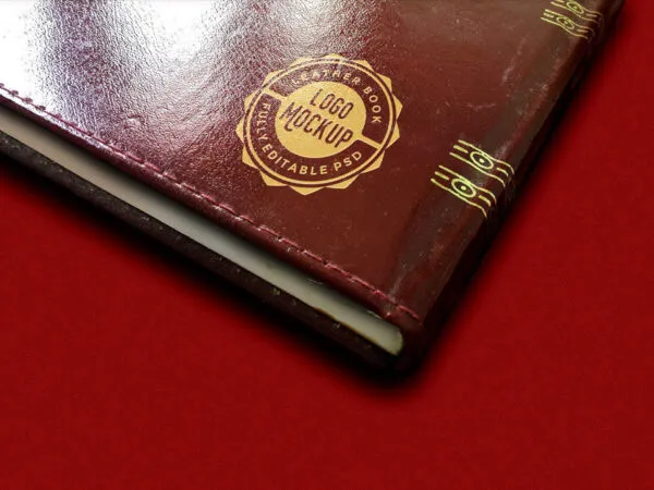 Close Up Vintage Leather Book Logo Mockup 1