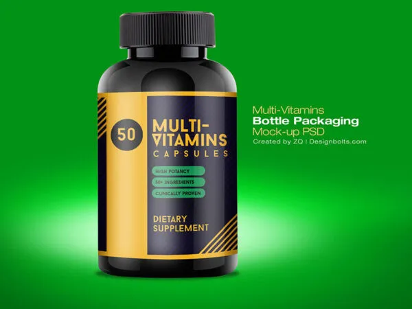 Close up Shot Stand up Multi Vitamin Bottle in Plain Setting Mockup 1