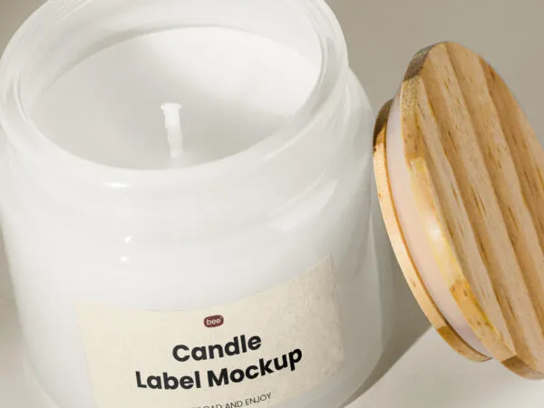 Close up Shot of Candle Mockup with Wooden lid 1