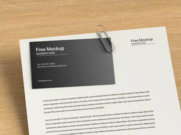 Close up Shot of Letterhead Mockup with Business Card 1