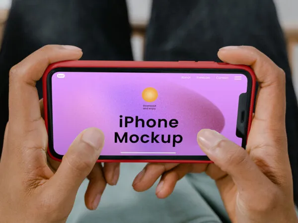 Close up Sight of Horizontal iPhone Screen Mockup 1