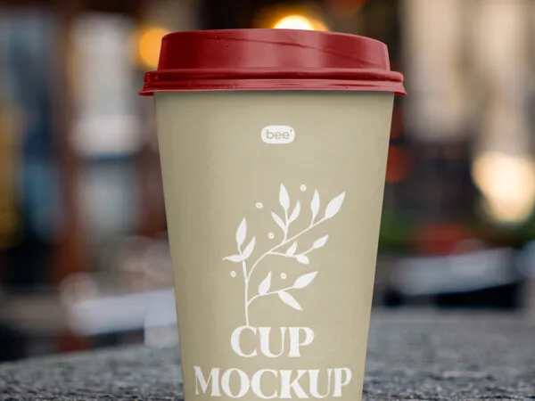 Close up Sight of Paper Cup Mockup on Street 1