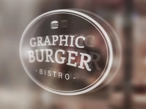 Close up View of Window Signage with Blurry Background Mockup 1