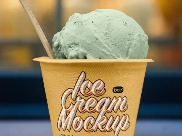Close up of Eco Ice Cream Cup Mockup in Front View 1