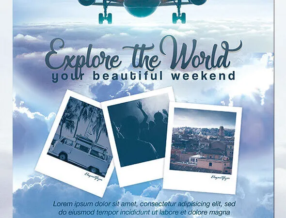 Cloudy Collage Modern Travel Agency Flyer Along with Facebook Cover Templates 1