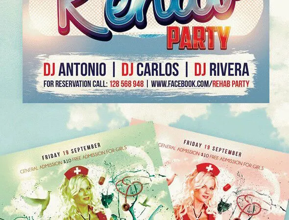 Cloudy Color Splash Rehab Party Flyer Template 1
