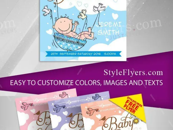 Cloudy Illustrative Baby Shower Flyer Template 1