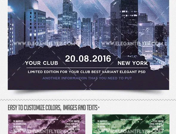 Cloudy Urban Night Party Flyer and Facebook Cover Templates 1