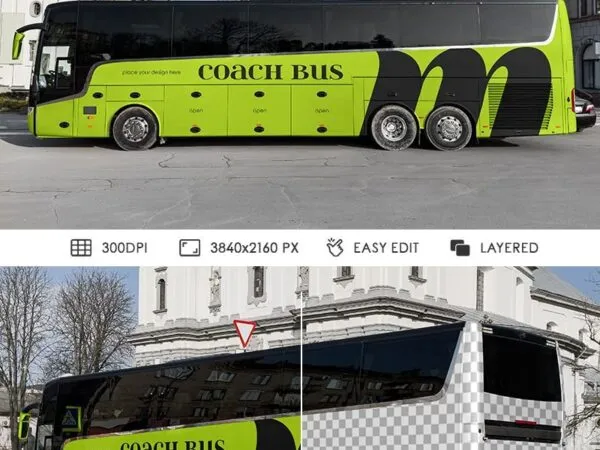 Coach Bus Mockup in 2 Varied Shots 1