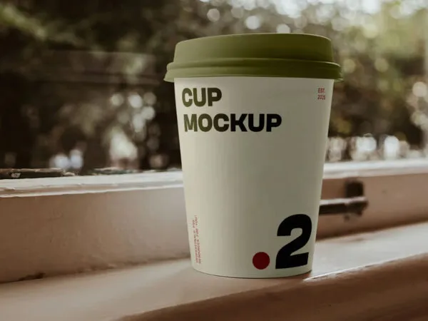 Coffee Cup on Window Ledge Mockup 1