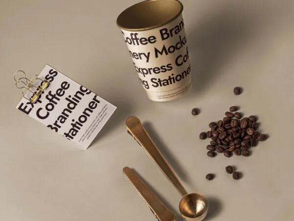 Coffee Set Mockup Features Spoon and Card 1
