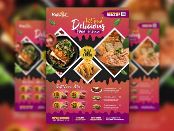 Collage and Modern Restaurant Food Flyer Template 1