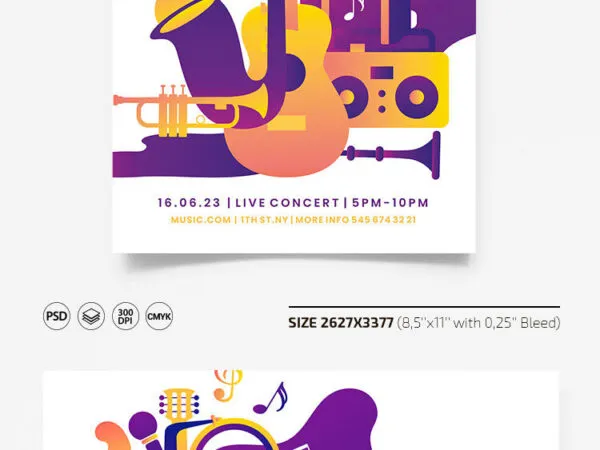 Color Fluid Illustrated Music Fest Flyer Along with Facebook Cover Templates 1