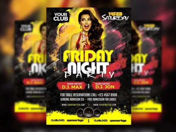 Color Splash Friday Night Party Flyer Template 1