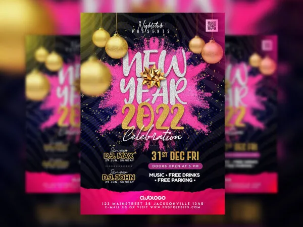 Color Splash Ornamental New Years Invitation Flyer Template 1
