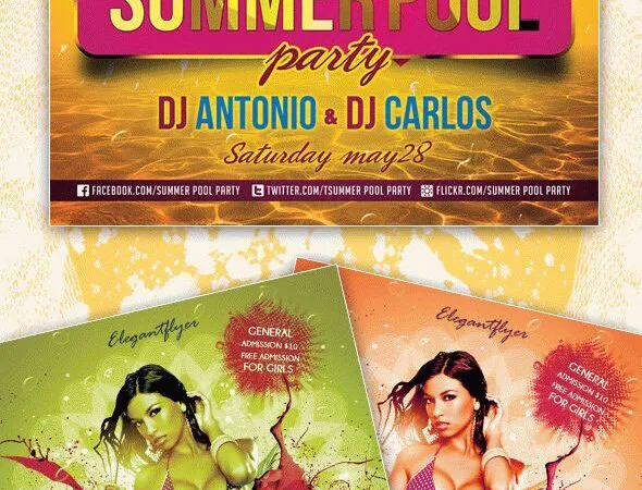 Color Splash Summer Pool Club Party Flyer Template 1