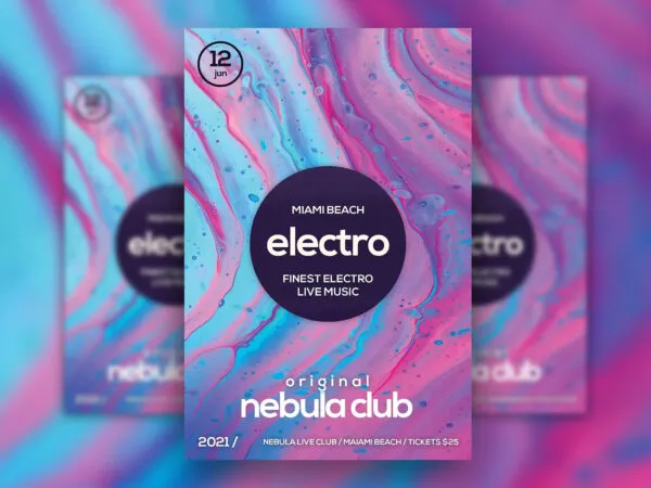 Colorful Abstract Electro Music Flyer and Poster Template 1
