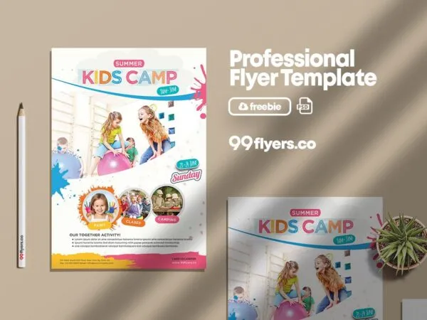 Colorful Abstract Kids Summer Camp Flyer Templfate 1