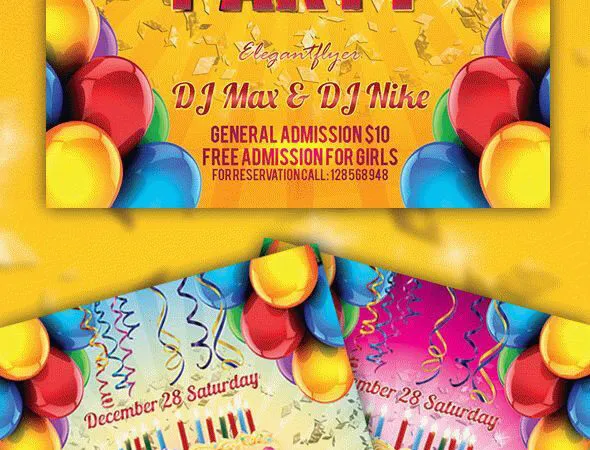 Colorful Balloons Birthday Party Flyer Template 1