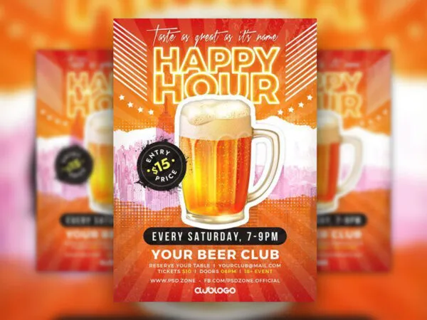 Colorful Creative Happy Hour Flyer Template 1
