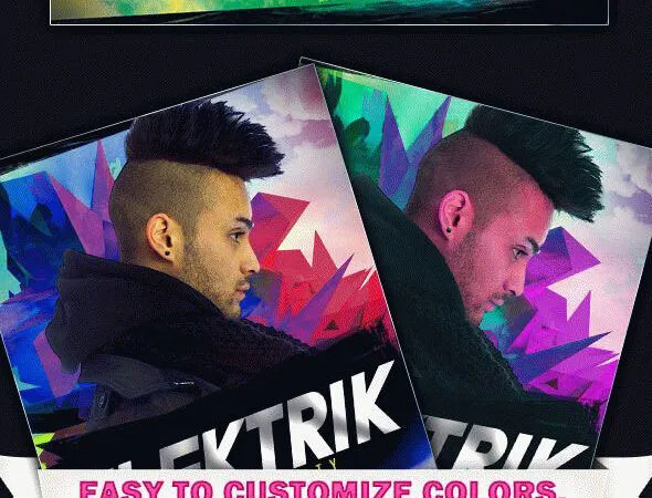 Colorful DJ Electric Flyer and Facebook Cover Template 1