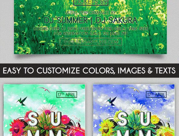 Colorful Floral Summer Party Flyer Template and Facebook Cover 1