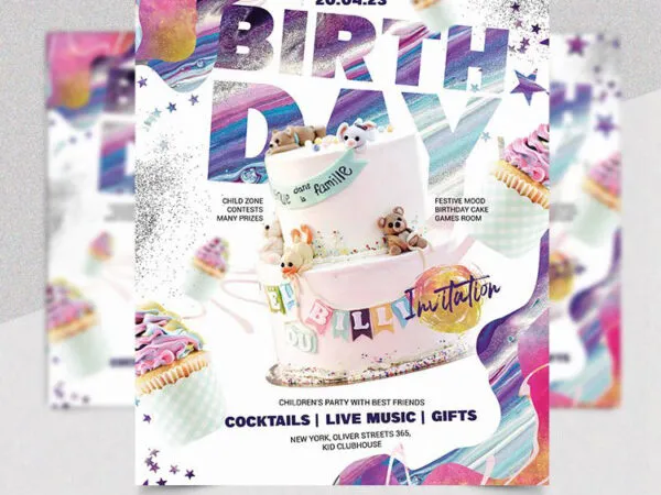 Colorful Glitter Birthday Invitation Template 1