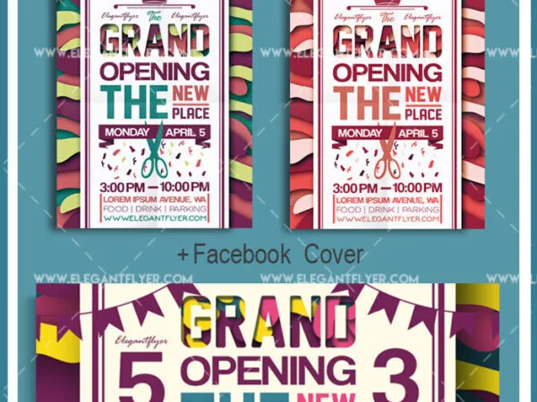 Colorful Grand Opening Flyer Template and Facebook Cover 1