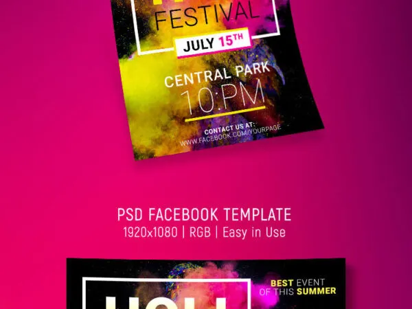 Colorful Holi Festival Facebook Cover and Flyer Templates 1