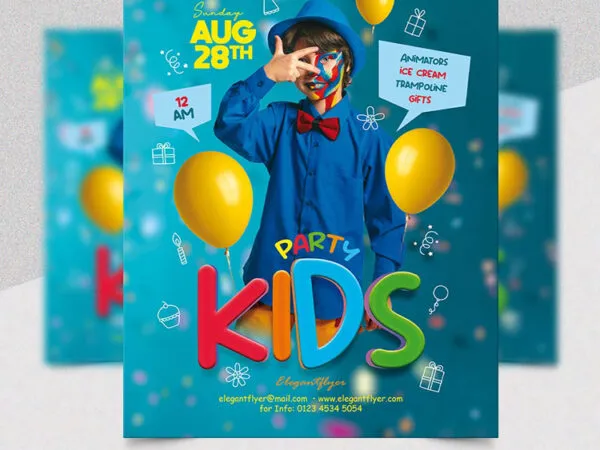 Colorful Illustrated Kids Party Flyer Template 1